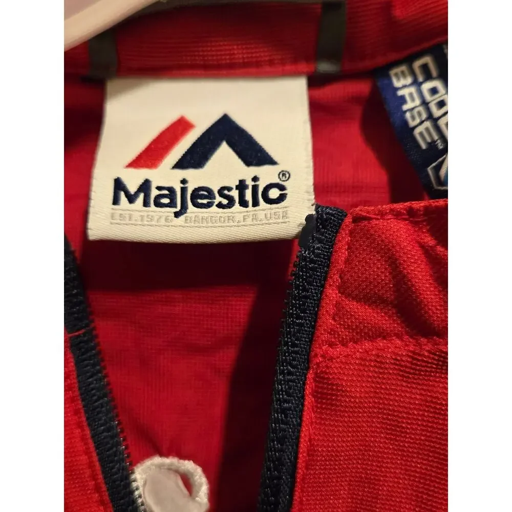 Majestic Pullover Windbreaker Mens S16 Red Embroidered Logo Half Zip Lightweight - Picture 3 of 4